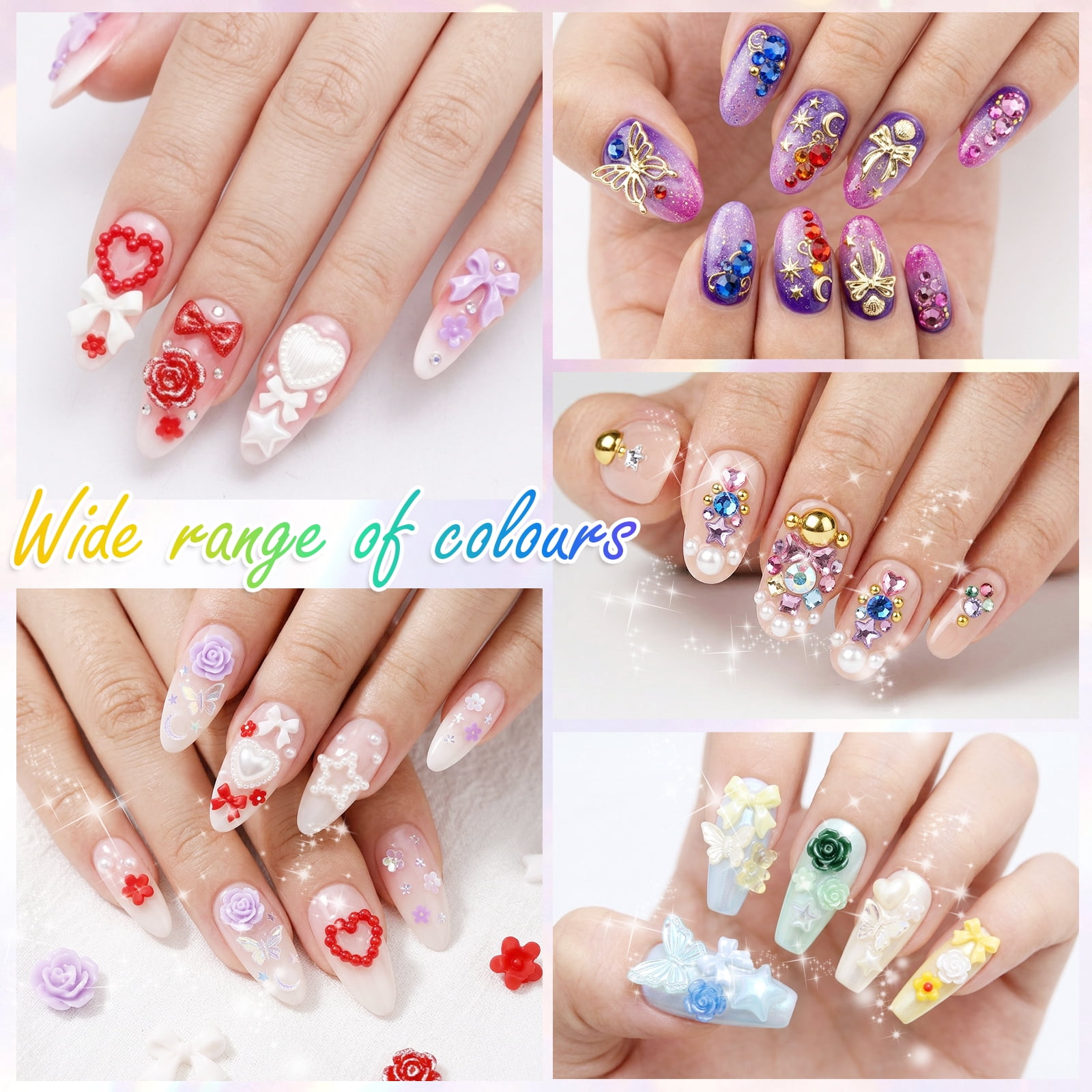 3D Nail Charms and Gems Cute Nail Rhinestones and Charms for Nails Design with 3 Glue for Shoes Clothing Hat Art Decoration