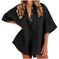thumbnail image 4 of Yuyuzo Women Jumpsuit V-Neck Half Button Collared Rompers Short Sleeve Oversized Lightweight Overalls, 4 of 7