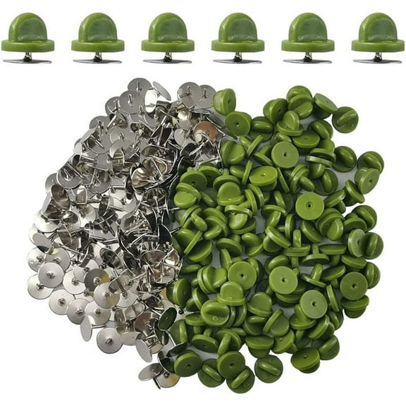 100pcs PVC Rubber Pin Backs Heliltd Butterfly Clutch Pins Tie Tacks Blank Pins for Uniform Badges Backing Holder Clasp Lapel Pin Enamel Pins Army Green