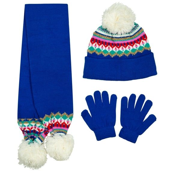 PEAK 2 PEAK Girls And Boys 3 Piece Blue Beanie Hat Scarf And Glove Matching Set