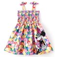thumbnail image 1 of Disney Robes pour Filles Enfants Minnie Mouse Graphique Mignonne Fleur Nœud Robe à Bretelles Smockée Tailles 5-6a, 1 of 1