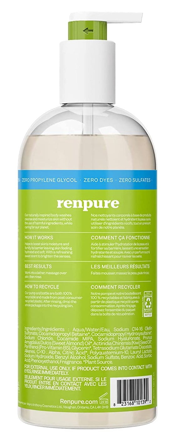 Renpure Body Wash Kiwi And Hyaluronic Acid 24oz (Pack of 3)