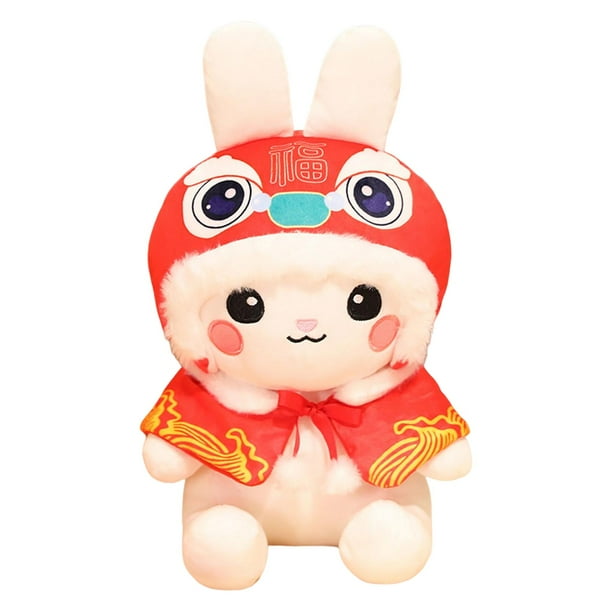 Lindo conejo de peluche, muñeco de peluche, regalo decorativo para el Festival de Primavera chino. Capa Blanca 25cm