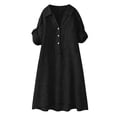 thumbnail image 5 of Eawtki Women's Collared Short Sleeve Mini Dress Half Button With Pocket Loose Fit Casual Summer Linen Blend Shirt Dress, 5 of 6