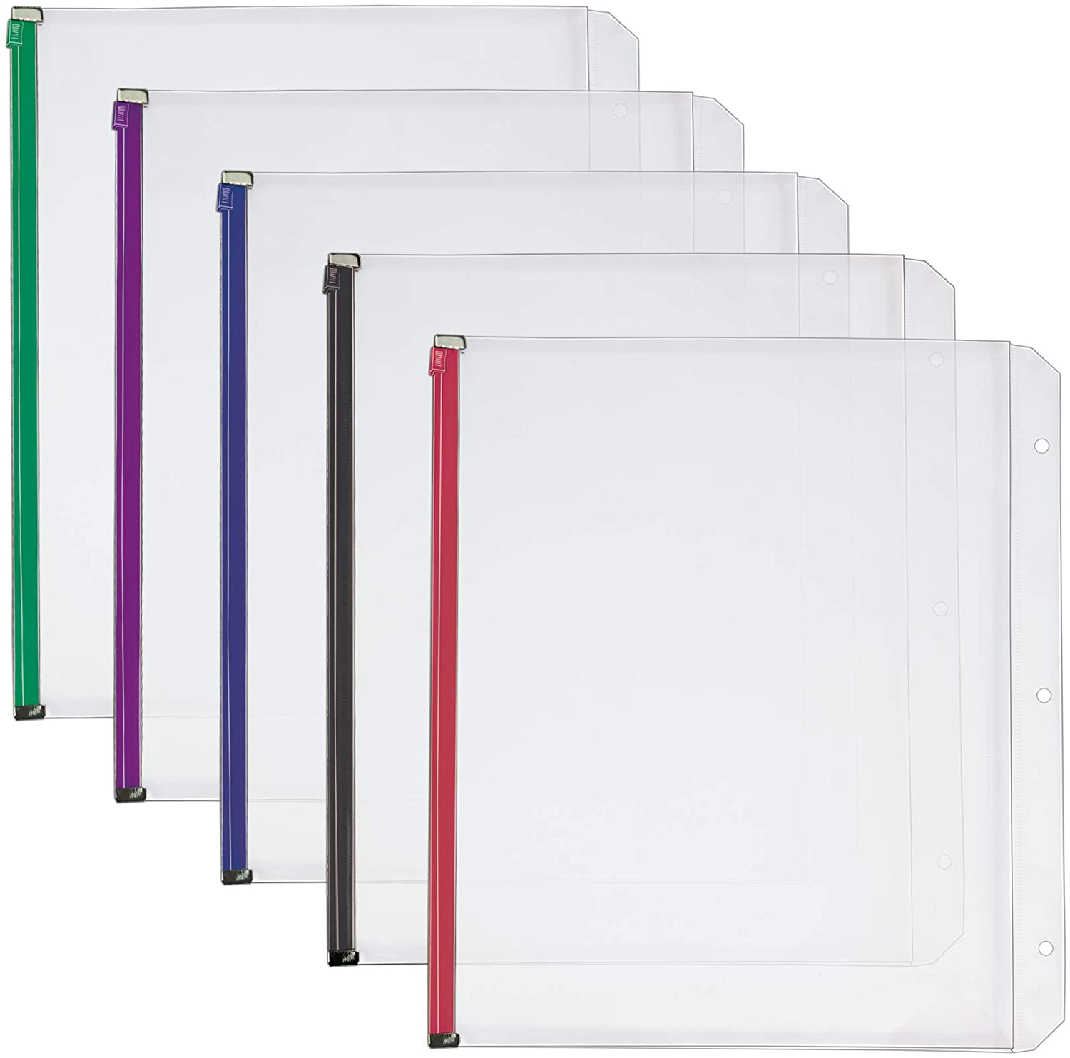 Cardinal Plastic Zippered Binder Pockets, 3Hole Punched, Fits Full