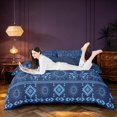 thumbnail image 3 of Homewish Hippie Sun and Moon Duvet Cover Queen, Blue Black Aztec Queen Bedding, Navy Blue Reversible 3-Piece, 1 Duvet Cover and 2 Pillowcases, 3 of 6