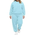thumbnail image 2 of HKYNLAG Women's Plus Size 2 Piece Outfits Sweatsuits Casual Long Sleeve Set Hooded Tracksuit Pullover Jogger Sweat Pants Set With Pockets Blue XL, 2 of 4