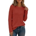 thumbnail image 2 of Women's Waffle Knit Top Crew Neck Long Sleeve Casual Pullover Blouse, 2 of 9