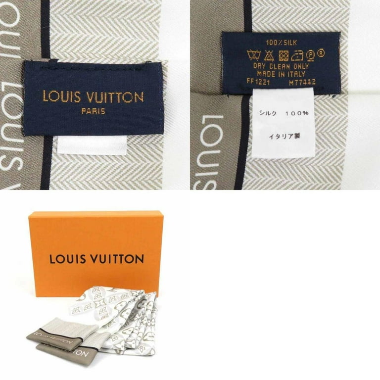 Authenticated Used Louis Vuitton LOUIS VUITTON Scarf Ribbon Bandeau Silk  Gray x White Women's M77442