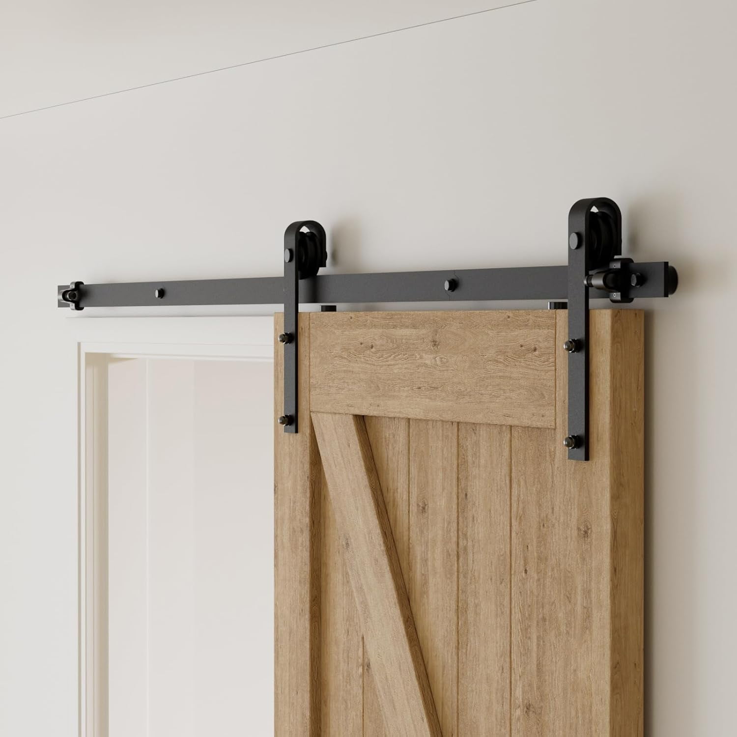 CCJH Sliding Barn Door Hardware Kit with Heavy Duty Black Rollers photo 1