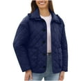 thumbnail image 4 of Miluxas Women's Fashion Loose Long Sleeve Solid Color Casual Quilted Solid Color Cotton Padded Jacket with Pockets Navy XL(XL), 4 of 7