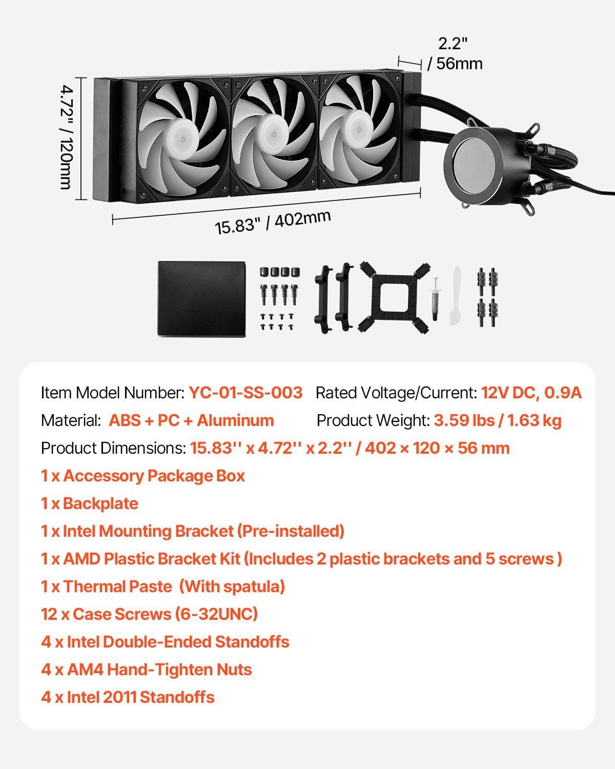 AIO CPU Liquid Cooler with 2.1" LCD Display, ARGB Lighting, 3x 120mm PWM Fans, High-Speed Pump, Universal Intel & AMD Socket Compatibility for Efficient PC Cooling