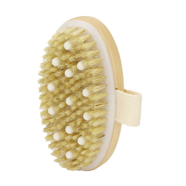 Cepillo corporal exfoliante con marco de madera para masaje y drenaje linfático.