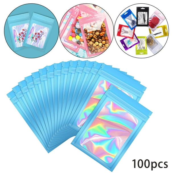 100 piezas de prueba de olores de Mylar, bolsas de embalaje holográficas de 6x10cm, bolsas de papel de aluminio con olor resellable, zul perfecl Bolsas de Mylar a prueba de olores