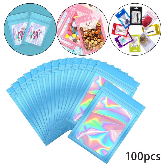 100 piezas de prueba de olores de Mylar, bolsas de embalaje holográficas de 6x10cm, bolsas de papel de aluminio con olor resellable, zul perfecl Bolsas de Mylar a prueba de olores