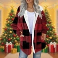 thumbnail image 2 of Womens Winter Sherpa Coats Fleece Lined Hooded Sweater Cardigan Oversize Fit Warm Printed Jackets with Pockets (XL, Red), 2 of 5