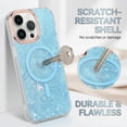 thumbnail image 4 of for iPhone 15 Pro 6.1 Inch Cute Girly Women Case, Compatible with Magsafe Slim Colorful Sparkle Seashell Pattern Translucent Cover Soft TPU Protective Magnetic Bumper Case, Blue, 4 of 6