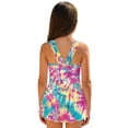 thumbnail image 2 of COEQINE Girls One Piece Tank Swimsuit with Skirt & Inner Liner, U Neck & V-Back Wide Strap Swimwear for Beach Play, Family Vacation, for Girls 8-9 Years, Pink Teal Yellow Tie-dye, 2 of 8