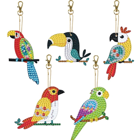 5pcs Diamond Painting Keychain Kit Colorful Bird DIY 5D Sparkling Rhinestone Pendant Craft Set Perfectly Suited for Bags, Keys, or Gift Making