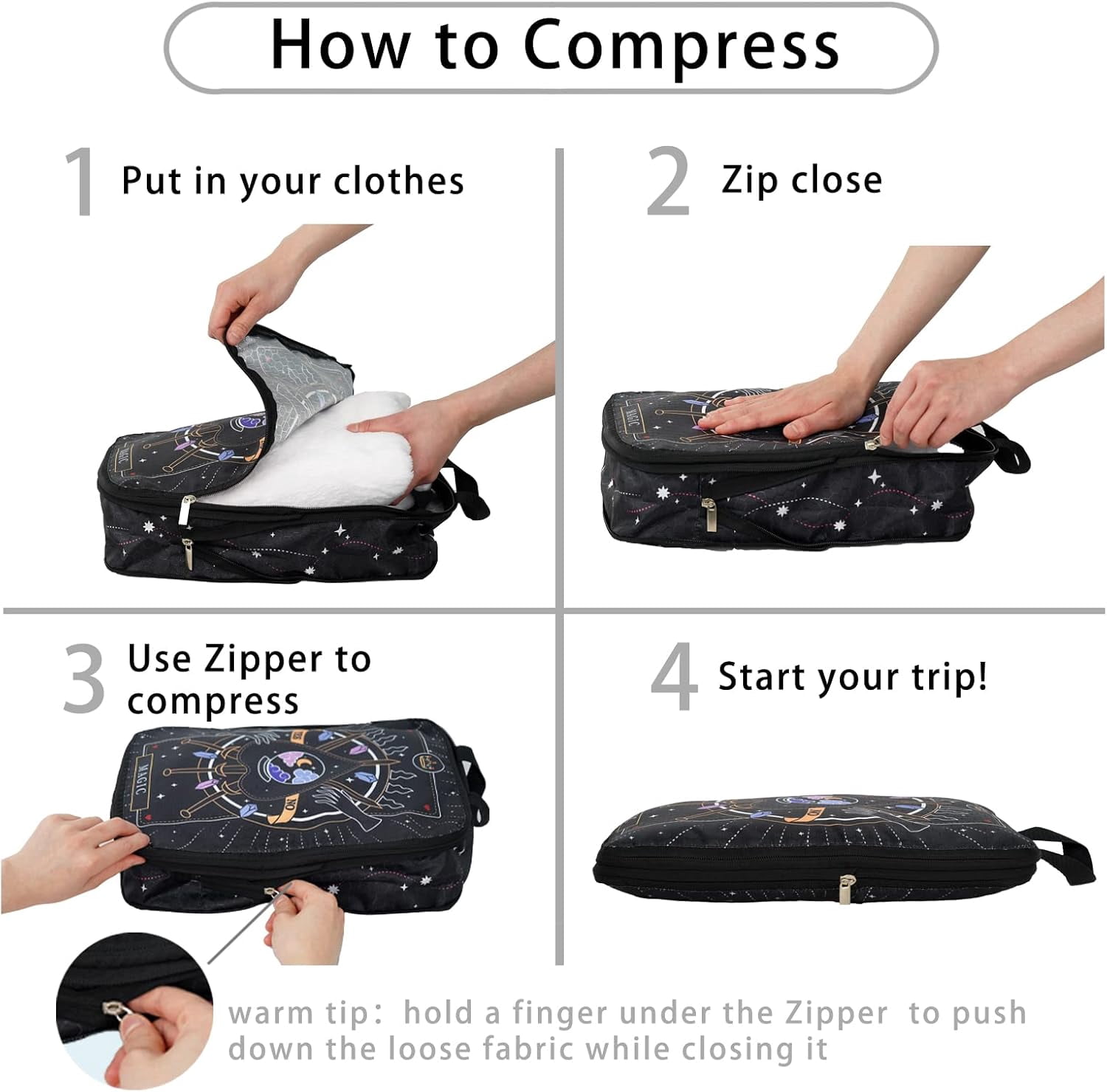 6 Pcs Compression Packing Cubes Travel for Suitcases, Luggage Organizer Nylon Washable Storage Bags Set - Packaging Cubes for Backpack Travel Perfect for Women Clothes Carry-Ons and Storage
