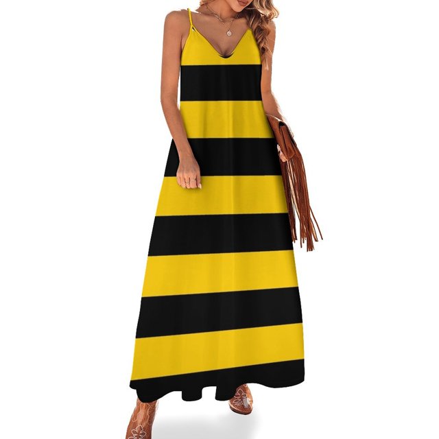 Vestido sin mangas con estampado de abejas y rayas negras y amarillas, vestido de verano para mujer , vestido morado de moda