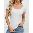 thumbnail image 3 of Womens Tops Summer Crew Neck Short Sleeve Shirts Ribbed Knit Slim Fitted Tshirt Casual Tees Clothing, 3 of 7
