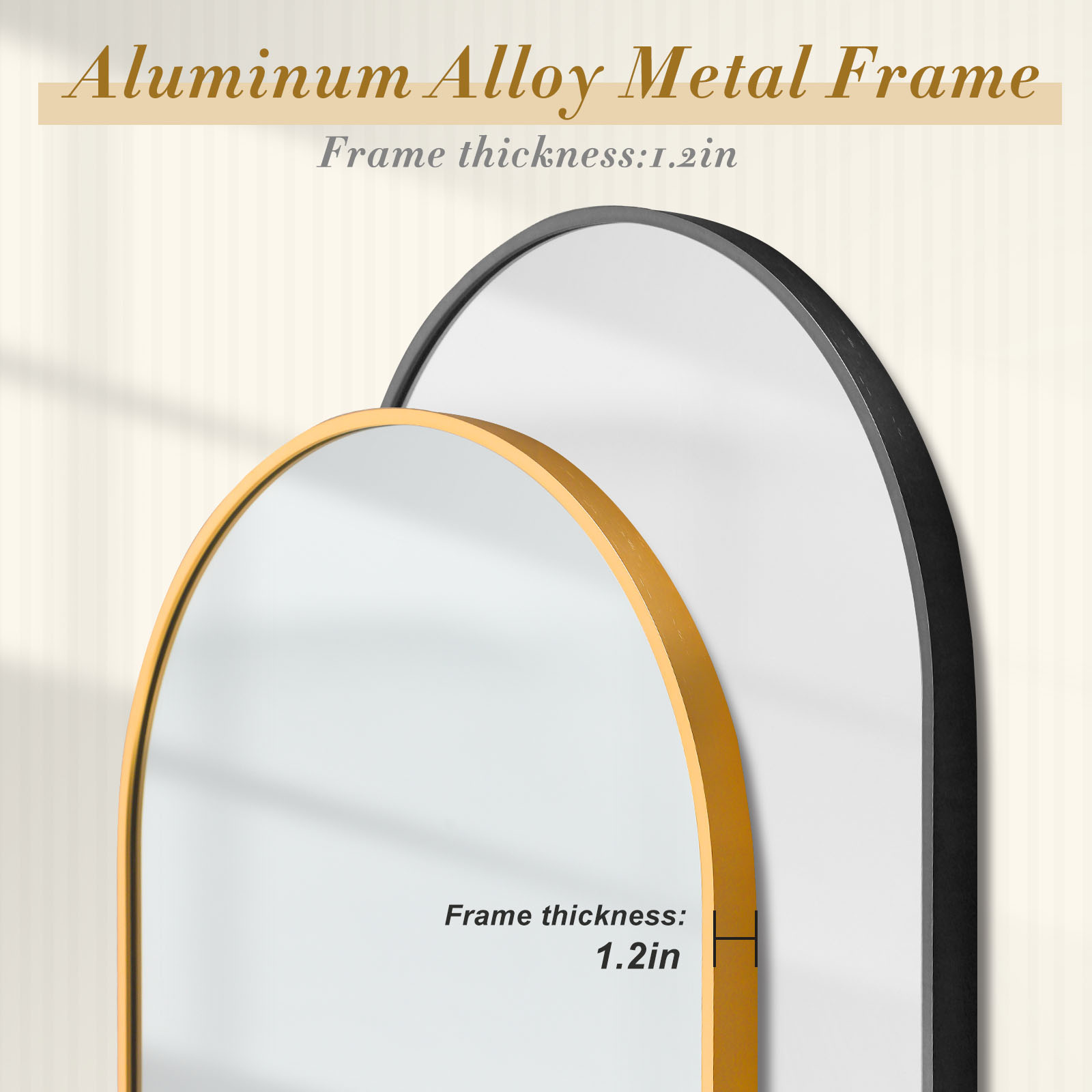 MAYEERTY 36"×24" Gold Aluminum Slim-Frame Arched Wall Mirror Rounded Corners, Modern Elegance for Home