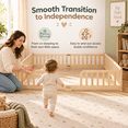 thumbnail image 2 of Miniyam Queen Size Kids Floor Bed with Guardrails, Low-to-Ground Montessori Wood Bed, Natural, 2 of 7