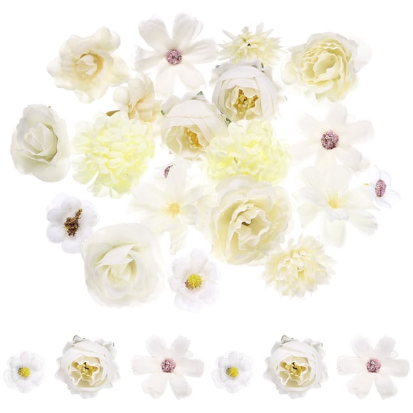 Cabezas de flores falsas Uxcell Mini Flores Artificiales a Granel Pequeñas Flores de Tela Multicolor para Manualidades DIY Decoración de Bodas Fiesta Hogar, Blanco