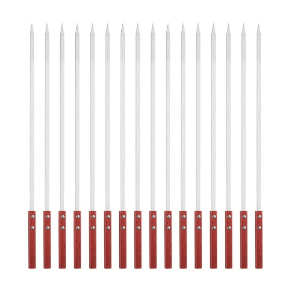 Uxcell 16pcs Metal Kebob Skewers 60cmx10mmx2mm Stainless Steel Flat Sticks with Wood Handle BBQ Barbecue Skewers