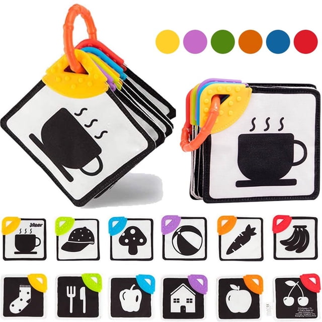 Dsseng Activity Book - High Contrast Baby Flashcards Newborn Brain Development Toys Visual Stimulation Learning Activity Cards for 0-36 Months 4.3*4.3‘‘ Educational Infants Gift