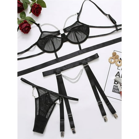 

Lace Lingerie Bra Thong Garter Belt Set