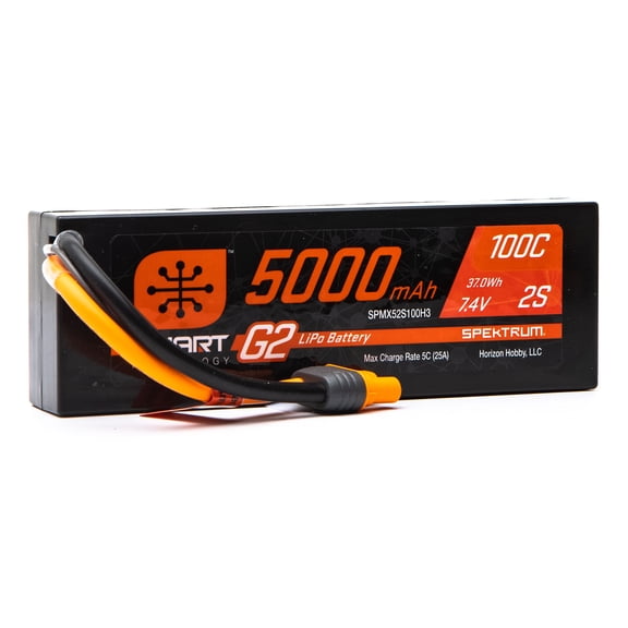 Spektrum 7.4V 5000mAh 2S 100C Smart G2 Hardcase LiPo Battery: IC3, SPMX52S100H3