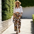 thumbnail image 5 of Psesaysky Skull Sunflower Print Wide Leg Women's Lounge Pants Lightweight High Waisted Flowy Yoga Elastic Casual Outfits Trousers with Pockets, Size S, 5 of 7