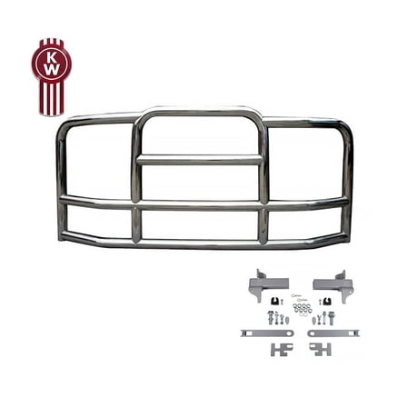 Large Model Deer Grille Guard Compatible for Kenworth T660 (2007-2021) with Brackets - 90"x10-1/5"x40" Heavy Duty Polished Stainless Steel Grille Guard for Trucks