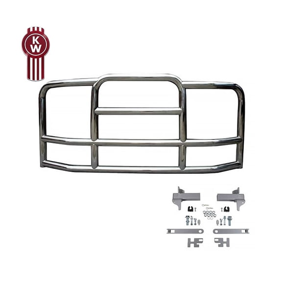 Large Model Deer Grille Guard Compatible for Kenworth T660 (2007-2021) with Brackets - 90"x10-1/5"x40" Heavy Duty Polished Stainless Steel Grille Guard for Trucks