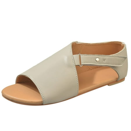 

SEMIMAY Toe Heel Flat Round Fashion Hook&loop Sandals Color Shoes Women s Solid Women s sandals