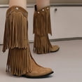 thumbnail image 2 of LOVZFMLL Cowboy Boots for Women Mid Calf Stovepipe Boots Pointy Toe Slip Resistant Mid Block Heel Western Fringe Fall Boots, 2 of 4