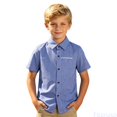 thumbnail image 2 of Fozruso Boys Striped Pattern Short Sleeve Dress Shirt Button Front School Uniform Shirts for Toddler and Kids, 2 of 7