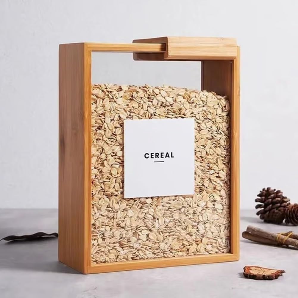 Wooden Cereal Storage Box, Airtight Pantry Bins Container with Lids, Dry Food Dispenser 101oz, for Kitchen Organization Cereal, Sugar, Nut, Coffee Bean, Tea, Pasta, Flour, Nuts, Oat, (3pcs)