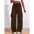 thumbnail image 4 of Women'S Plus Size Drawstring Running Sweatpants Loose Fit Wide Leg Pure Color Athletic Trousers Green L, 4 of 8