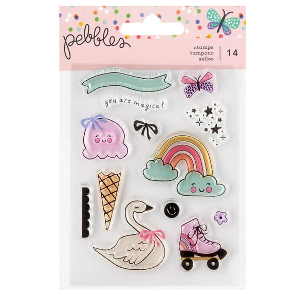 Pebbles Cool Girl Acrylic Stamp Set-14 Pieces