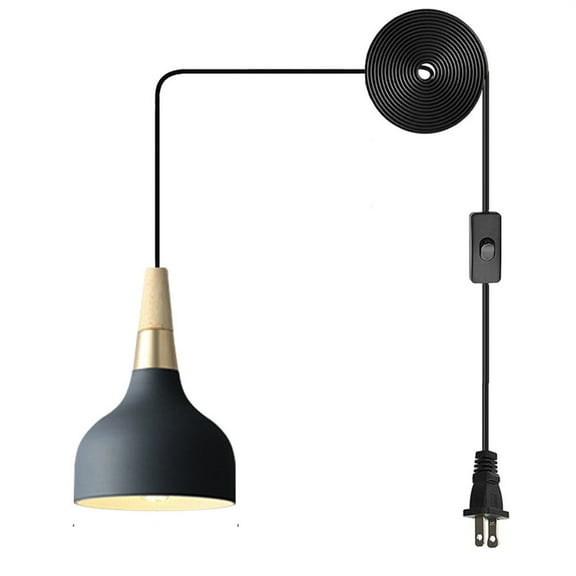 JLOWCO Plug in Pendant Light Modern Hanging Lights with Plug in Cord Bedroom Farmhouse Light Fixtures Kitchen Black Industrial Ceiling Light (LED Bulb Include)