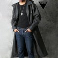 thumbnail image 2 of Waterproof Long Black Raincoat Men Rain Coat Hooded Trench Jacket Outdoor Hiking Tour Rainwear Adults, 2 of 5