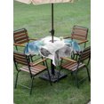 thumbnail image 4 of Outdoor Tablecloth with Umbrella Hole for Patio/Picnic/Party/Camping, Blue Grey Floral Waterproof Table Cloth Square Cover Washable, Botanical Leaves Spring Chic Flower (54"x 54"), 4 of 9