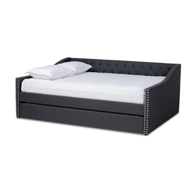 Allora Lit de Jour Moderne en Tissu Rembourré Format Grand Lit avec Tiroir-Lit, Gris