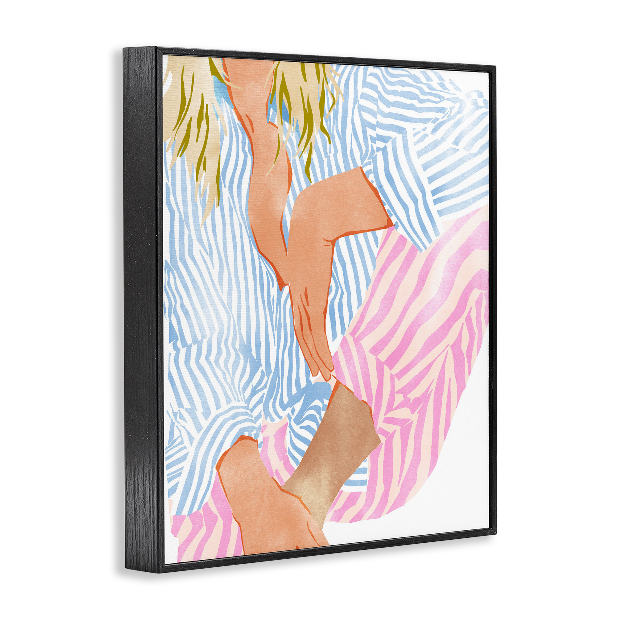 Woman in Pastel Stripes Black Framed Giclee Art, design by Ziwei Li