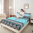 thumbnail image 4 of Feelyou Blue Mandala Flower Twin Sheet Sets, Boho Retro Damask Bedding, 3-Piece, 4 of 7