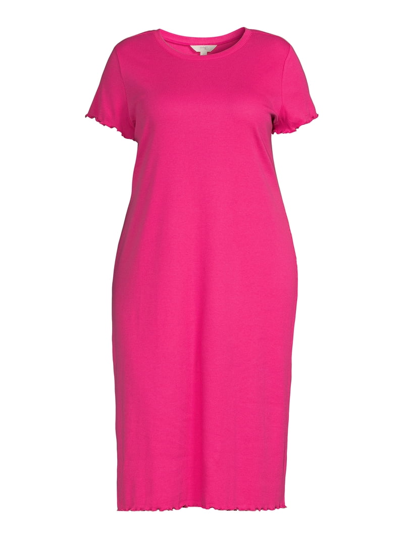 Terra & Sky Women's Plus Size Ribbed Lettuce Edge T-Shirt Dress -  Walmart.com