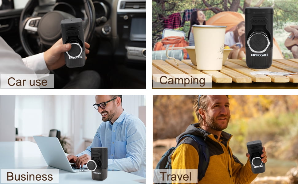 Mini Espresso Machine, Portable Espresso Maker Compatible for Capsules and Coffee Powder, Small Travel Coffee Maker, Manually Operated, 15 Bar Pressure, Perfect for Camping.